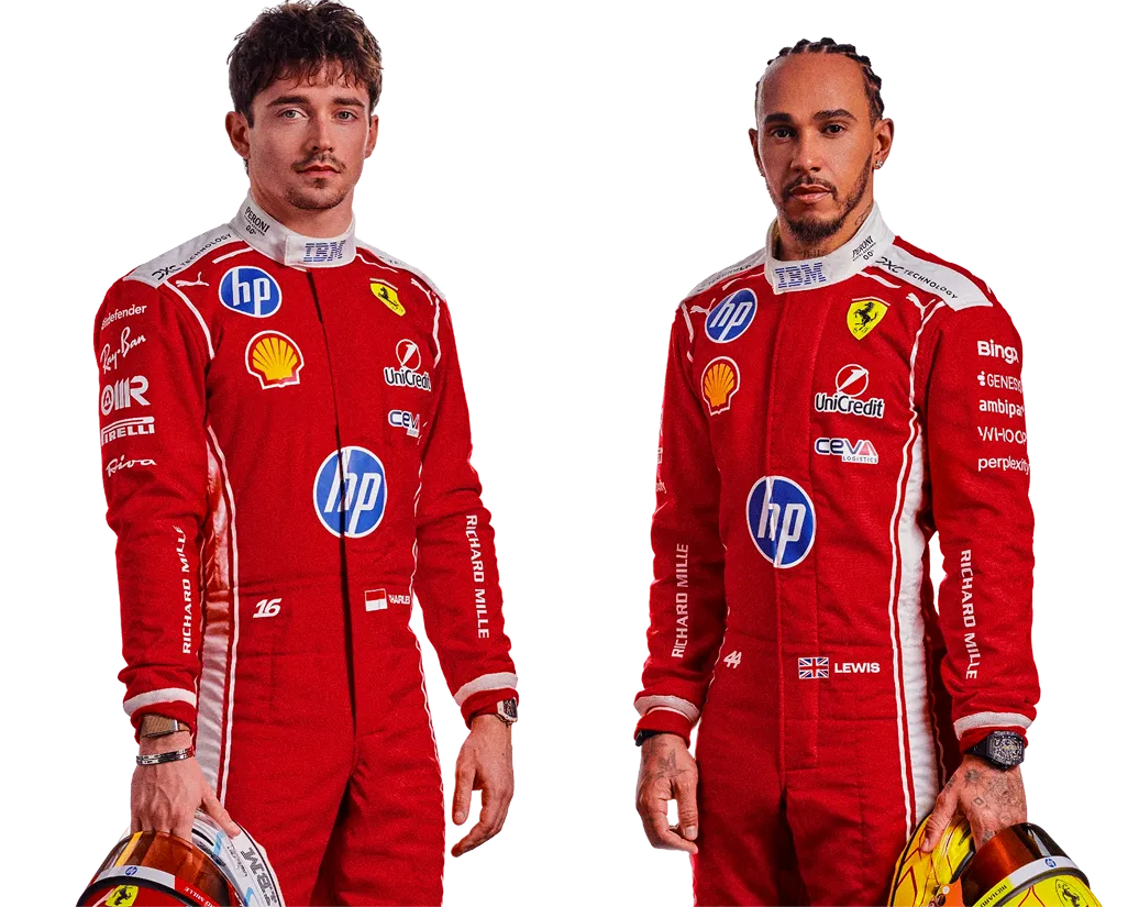 Charles Leclerc and Lewis Hamilton in official Scuderia Ferrari HP campaign imagery